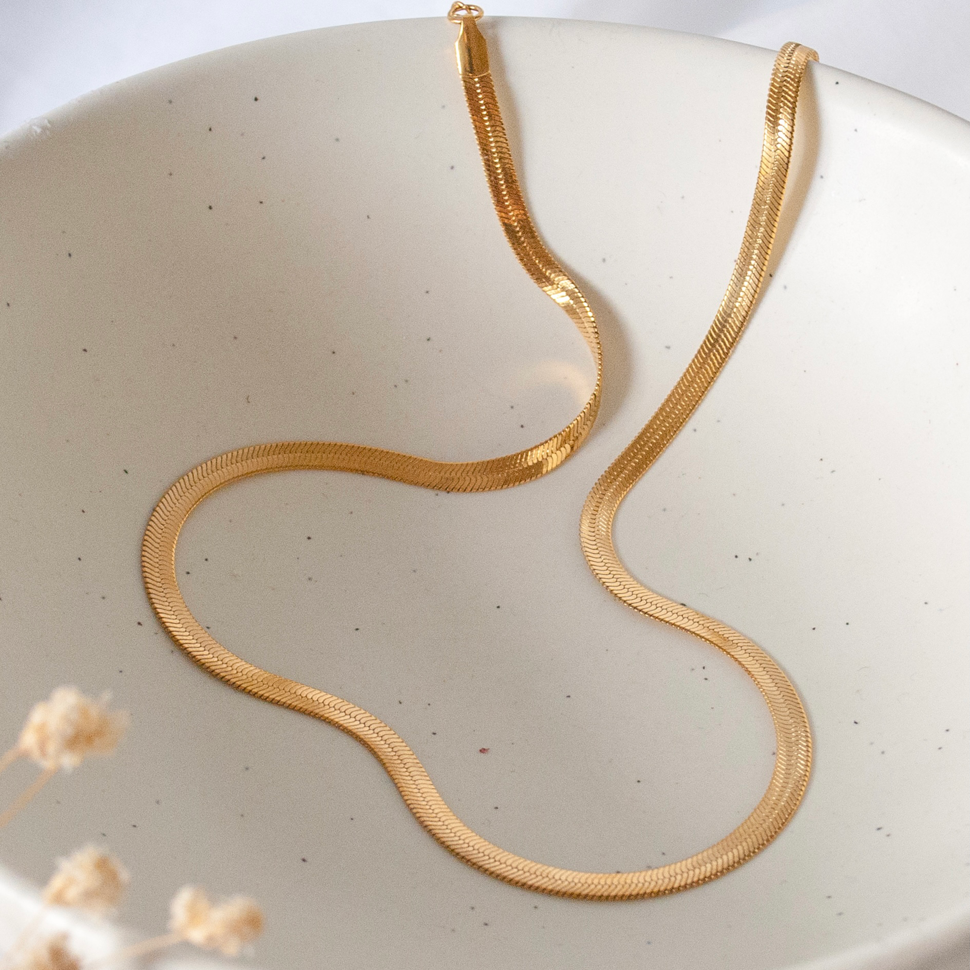 herringbone necklace 18k gold plated