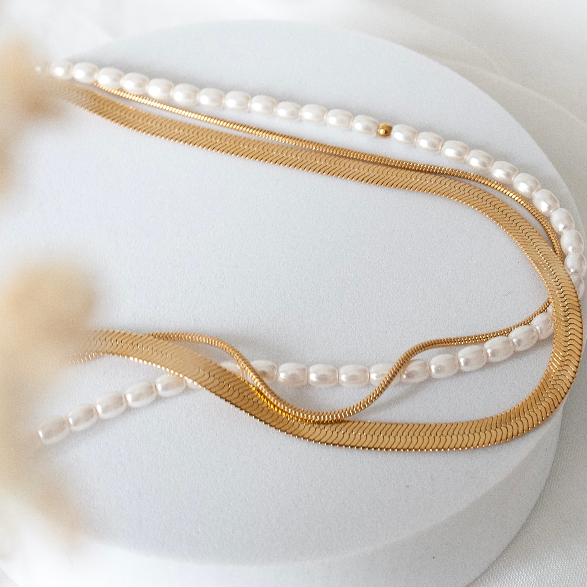 herringbone necklace 18k gold plated