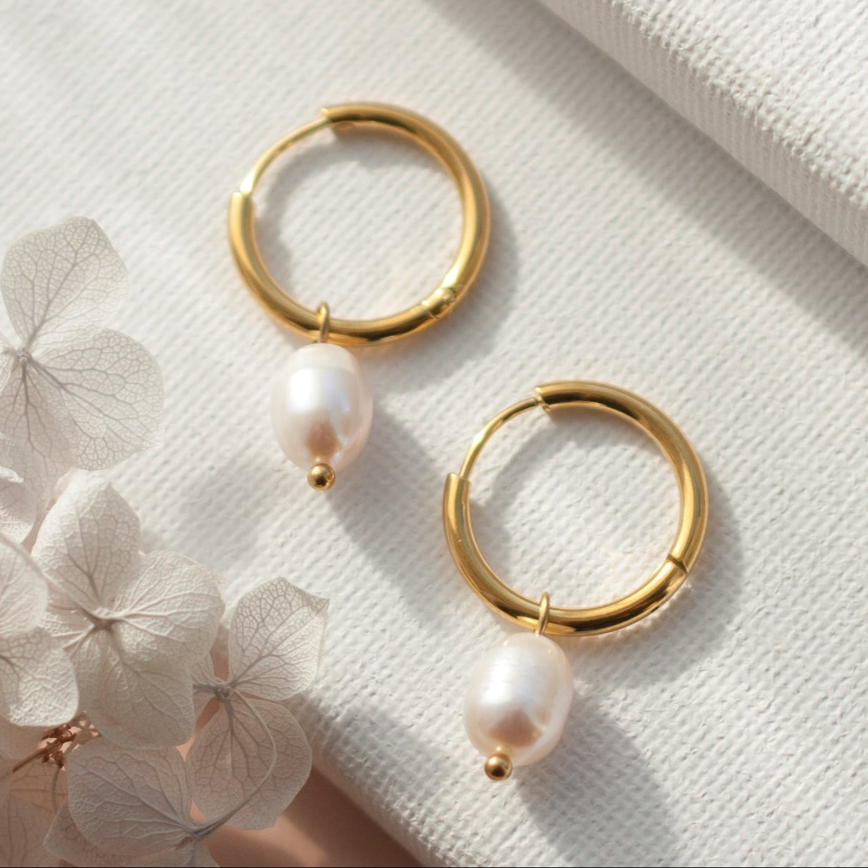 Pearl Hoop Earrings | Dainty