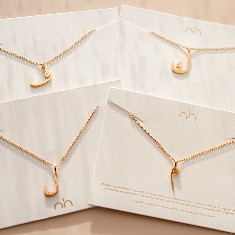 Nimah Arabic Letter Necklace With Letters Faa, Kaaf, Laam & Meem With 18K Gold Plating 